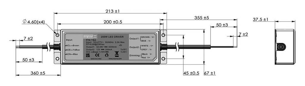 Power supply: switching; 200W; 32÷48VDC; 4.2A; 100÷305VAC; IP65