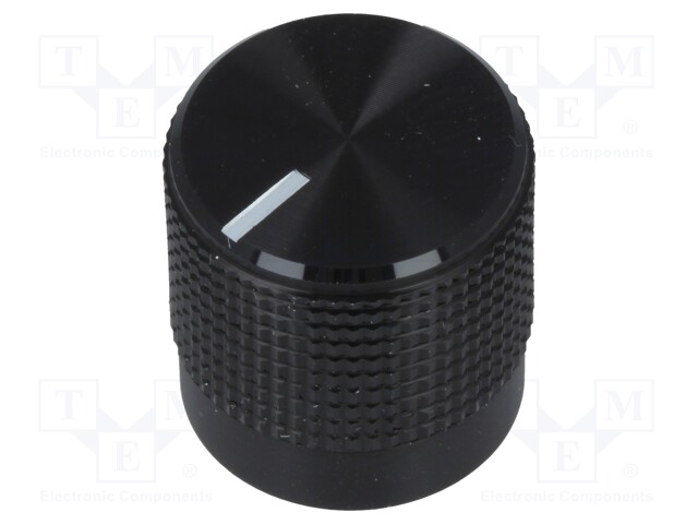 Knob; with pointer; Shaft d: 6mm; Ø15mm; black; Shaft: knurled