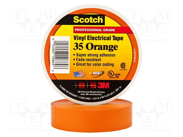 Tape: electrical insulating; W: 19mm; L: 20m; D: 0.178mm; orange