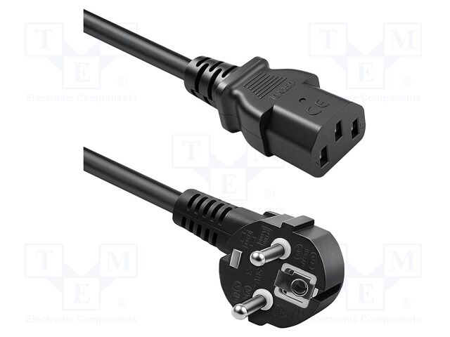 Cable; 3G1mm2; CEE 7/7 (E/F) plug angled,IEC C13 female; PVC