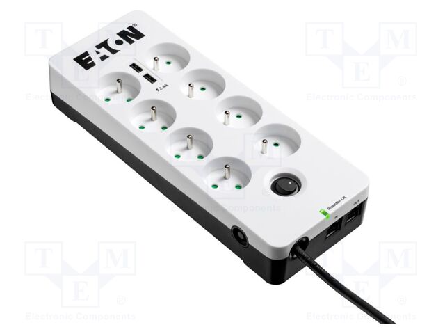 Plug socket strip: protective; Sockets: 8; 250VAC; 10A; IP20