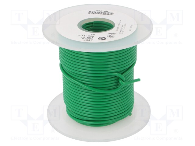 Wire; HookUp Wire PVC; stranded; Cu; 16AWG; green; PVC; 1kV; 30.5m