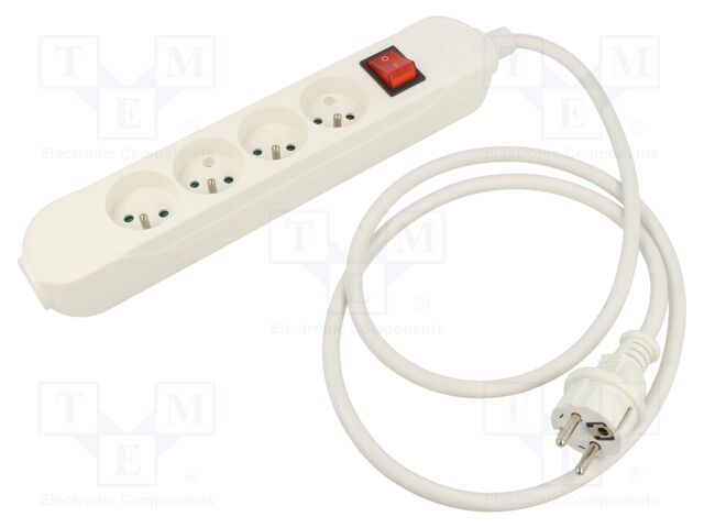 Extension lead; Sockets: 4; PVC; white; 3x2,5mm2; 10m; 16A; PRO