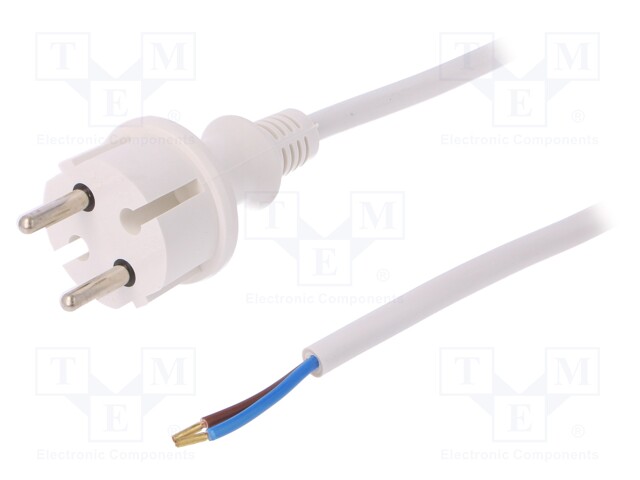Cable; CEE 7/17 (C) plug,wires; 5m; white; PVC; 2x1,5mm2; 16A; 250V