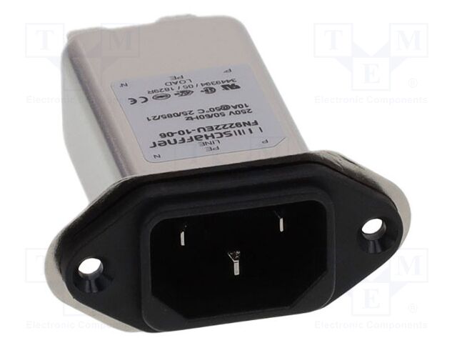 Connector: AC supply; socket; male; 10A; 250VAC; C14 (E),EMC/EMI