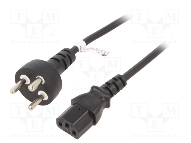 Cable; DE1-13P (K) plug,IEC C13 female; PVC; 2m; black; 10A; 250V