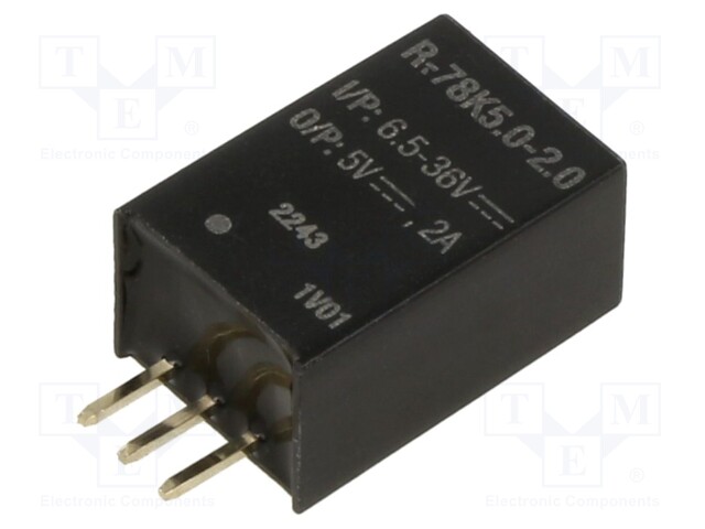 Converter: DC/DC; Uin: 6.5÷36V; Uout: 5VDC; Iout: 2A; SIP3; 1.7g; THT