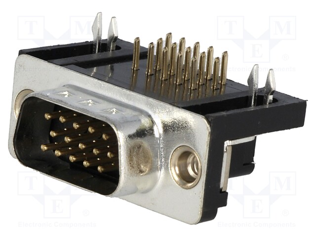 D-Sub HD; PIN: 15; socket; male; Locking: screws; angled 90°; THT