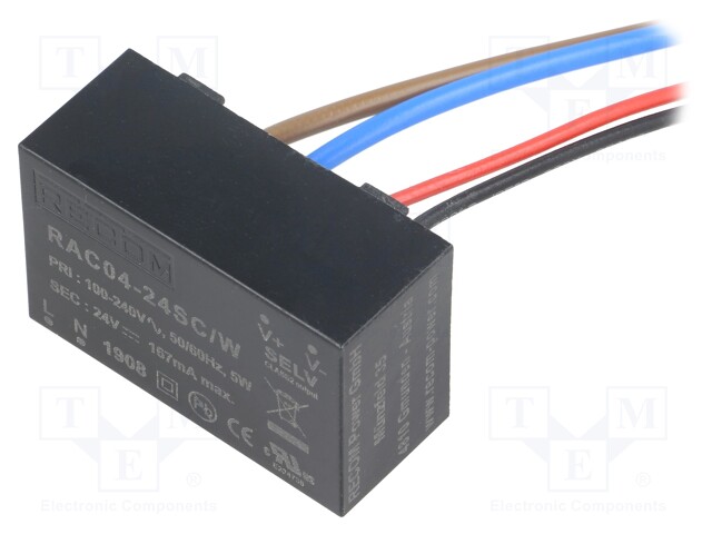 Converter: AC/DC; 4W; Uout: 24VDC; Iout: 167mA; 79%; Mounting: cables