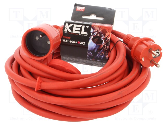 Extension lead; Sockets: 1; rubber; red; 10m; 16A; PROFESSIONAL