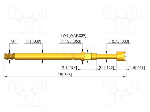 Test needle; Spring compression: 2.4mm; 3mm; 4A; CuBe; gold-plated