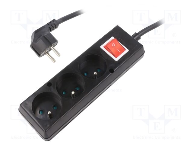 Extension lead; 3x1.5mm2; Sockets: 3; PVC; black; 10m; 16A