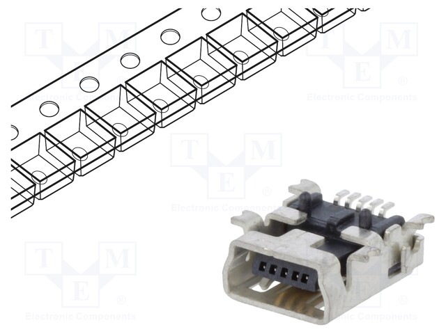 Socket; USB B mini; SMT; PIN: 5; horizontal