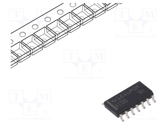 Logic IC, NAND Gate, Quad, 2 Inputs, 14 Pins, SOIC, 74AC00