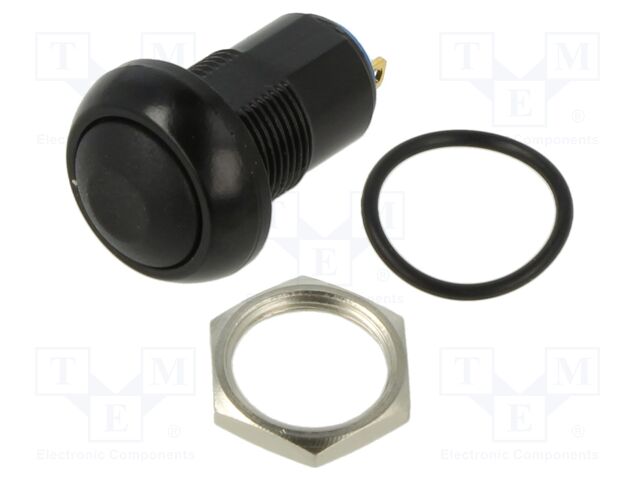 Switch: push-button; Pos: 2; SPST-NO; 2A/125VAC; 4A/12VDC; OFF-ON