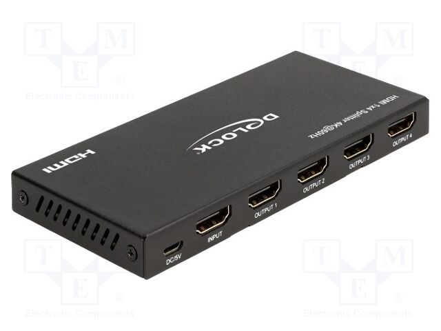 Splitter; HDMI 2.0; 0.75m; black; Out: HDMI socket x4; metal; black