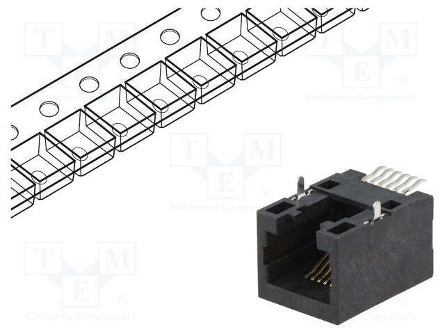 Socket; RJ12; PIN: 6; Cat: 5; Layout: 6p6c; SMT; horizontal