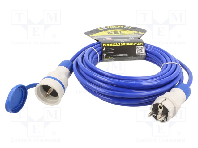 Extension lead; Sockets: 1; PUR; blue; 3x1,5mm2; 10m; 16A