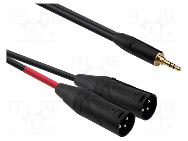 Cable; Jack 3.5mm plug,XLR male 3pin x2; 3m; black; PVC