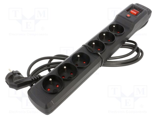 Plug socket strip: protective; Sockets: 6; 250VAC; 10A; black