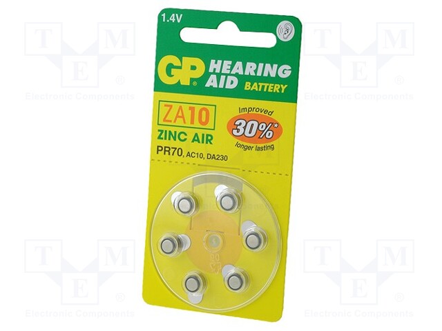 Battery: zinc air (ZnO2); 1.4V; AC10,R536,coin; Batt.no: 6