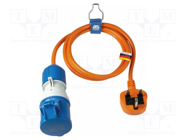 Extension lead; 3G1.5mm2; Sockets: 1; PVC; orange; 1.5m; 13A