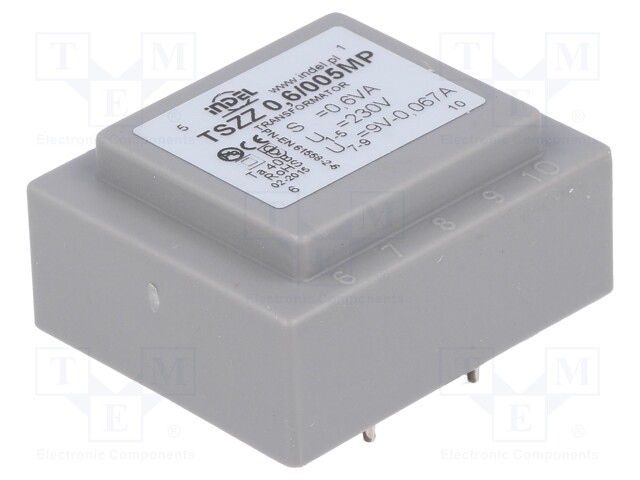 Transformer: encapsulated; 0.6VA; 230VAC; 9V; 0.066A; Mounting: PCB