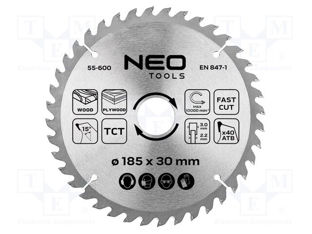 Circular saw; Ø: 185mm; Teeth: 40; cemented carbide; Øhole: 30mm