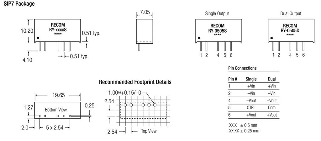 Converter: DC/DC; 1W; Uin: 22.8÷25.2V; Uout: 24VDC; Uout2: -24VDC