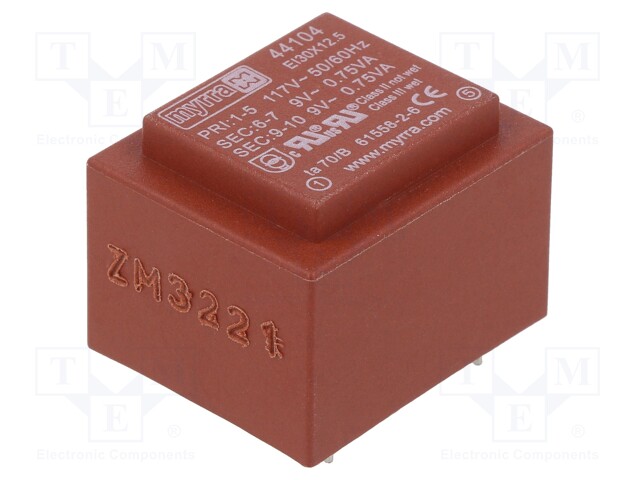 Transformer: encapsulated; 1.5VA; 117VAC; 9V; 9V; 83mA; 83mA