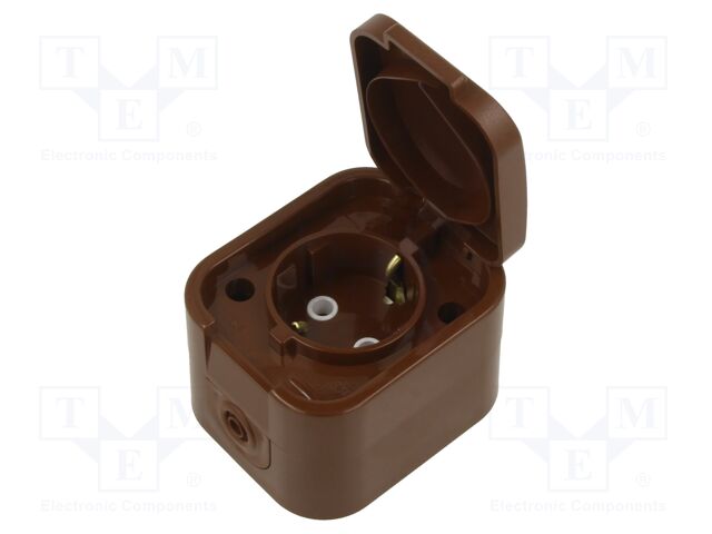 Connector: AC supply; socket; 2P+PE; 250VAC; 16A; brown; wall mount