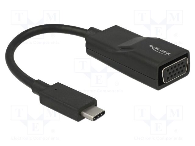 Adapter; D-Sub 15pin socket,USB C plug,VGA female; 0.08m; black