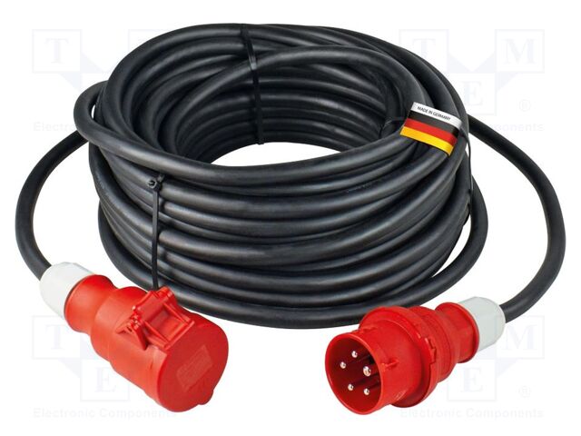 Extension lead; 5G6mm2; three-phase,with flap; Sockets: 1; rubber