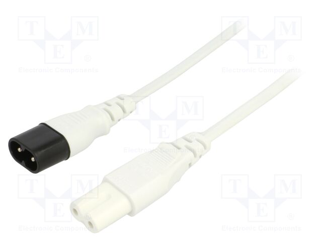 Cable; 2x0.75mm2; IEC C7 female,IEC C8 male; PVC; 1.8m; white