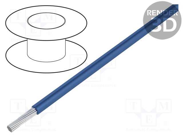Wire; UL1015; stranded; Cu; 0.34mm2; 22AWG; dark blue; PVC; 600V; 30m