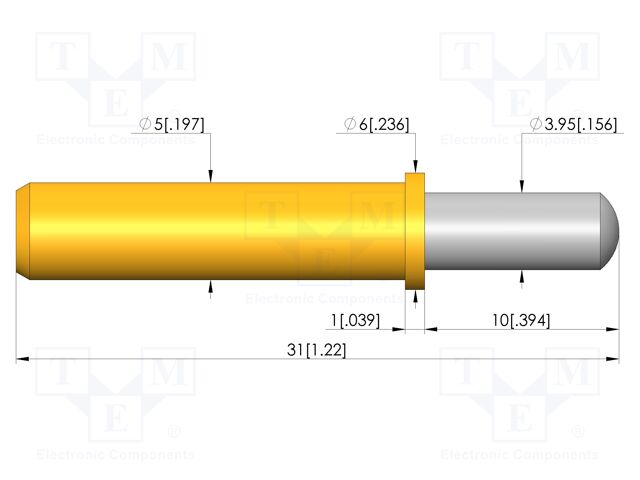 Test needle; Spring compression: 8mm; 10mm; 8A; brass; Ø: 4mm; 3N