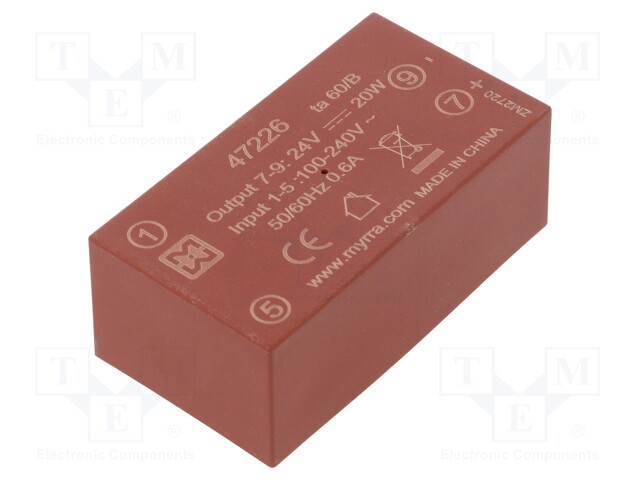 Converter: AC/DC; 20W; Uout: 24VDC; Iout: 840mA; 85%; Mounting: PCB