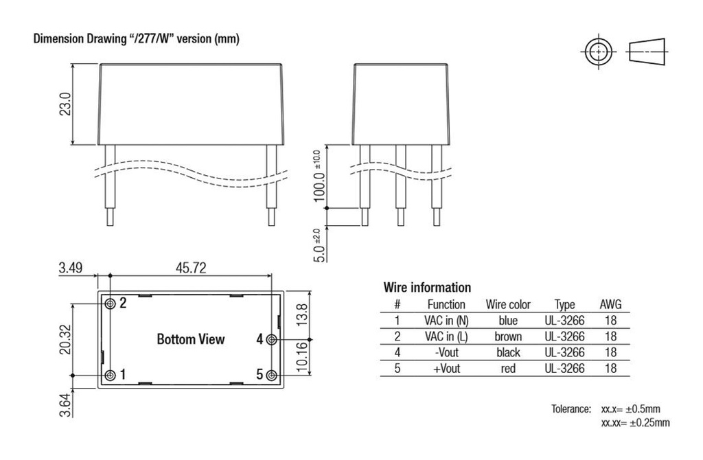 Converter: AC/DC; 16W; 85÷305VAC; Uout: 12VDC; Iout: 1.33A; 84.5%