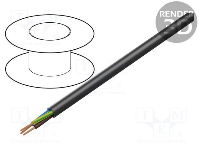 Wire; H07RN-F; stranded; Cu; 3G1mm2; rubber; black; 450/750V