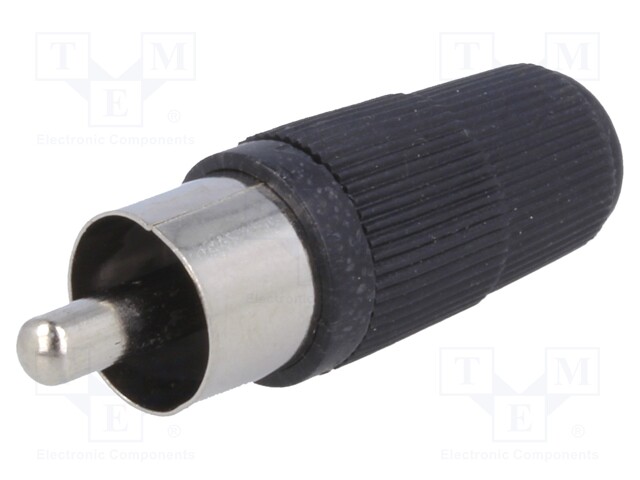 Plug; RCA; male; straight; soldering; black; for cable