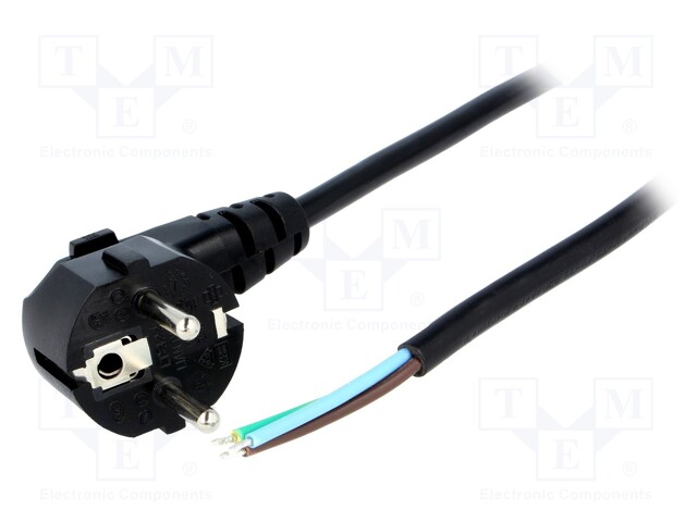 Cable; CEE 7/7 (E/F) plug angled,wires; 2.5m; black; PVC; 3x1mm2