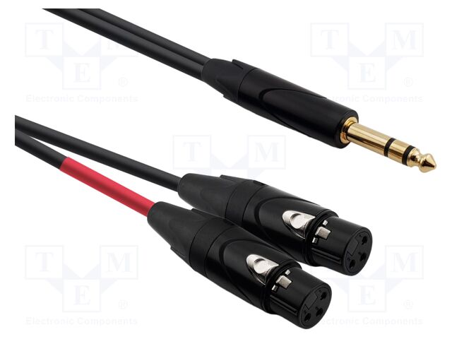 Cable; Jack 6,3mm plug,XLR female 3pin x2; 15m; black; PVC