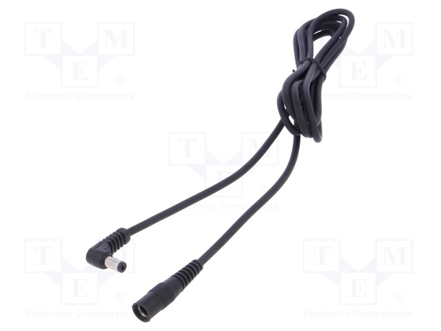 Cable; DC 5,5/2,5 plug,DC 5,5/2,5 socket; angled; 1mm2; black; 2m