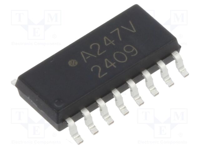 Optocoupler, Transistor Output, 4 Channel, SOIC, 16 Pins, 50 mA, 3 kV, 50 %