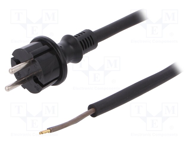 Cable; CEE 7/17 (C) plug,wires; 4.5m; black; rubber; 2x2,5mm2; 16A