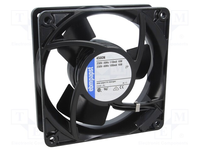 Fan: AC; axial; 230VAC; 119x119x38mm; 123m3/h; 41dBA; slide bearing