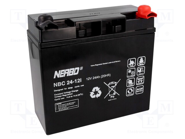 Re-battery: acid-lead; 12V; 24Ah; AGM; maintenance-free