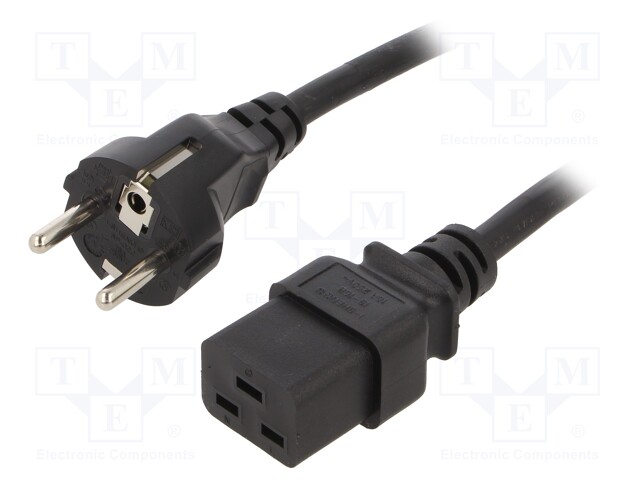 Cable; CEE 7/7 (E/F) plug,IEC C19 female; 3m; black; 16A; 250V