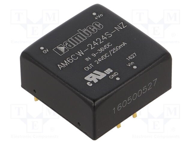 Converter: DC/DC; 6W; Uin: 9÷36V; 24VDC; Iout: 250mA; 1"x1"; 14g