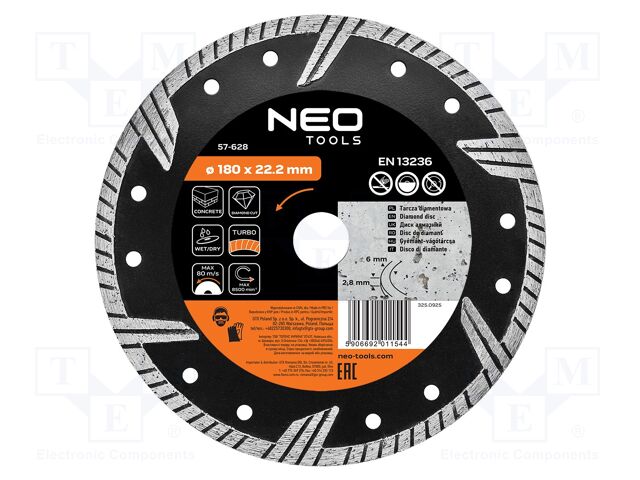 Cutting diamond wheel; Ø: 180mm; turbo; Holder: assembly hole